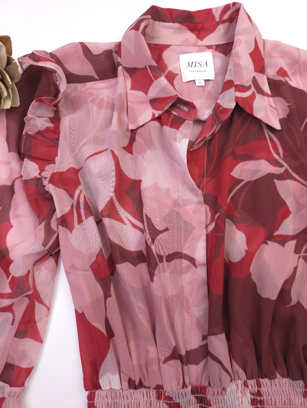 New Misa Los Angeles Stunning Magenta & Pink Floral Tiered Maxi Dress Sz S - Picture 9 of 13